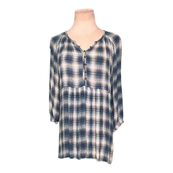Maeve blue plaid 3/4 sleeves v neck tunic top blouse size small - Picture 15 of 15